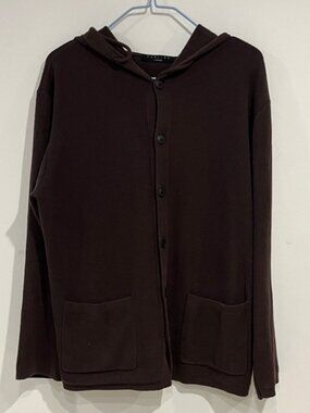 Button-Up Hooded Cardigan in Deep Brown